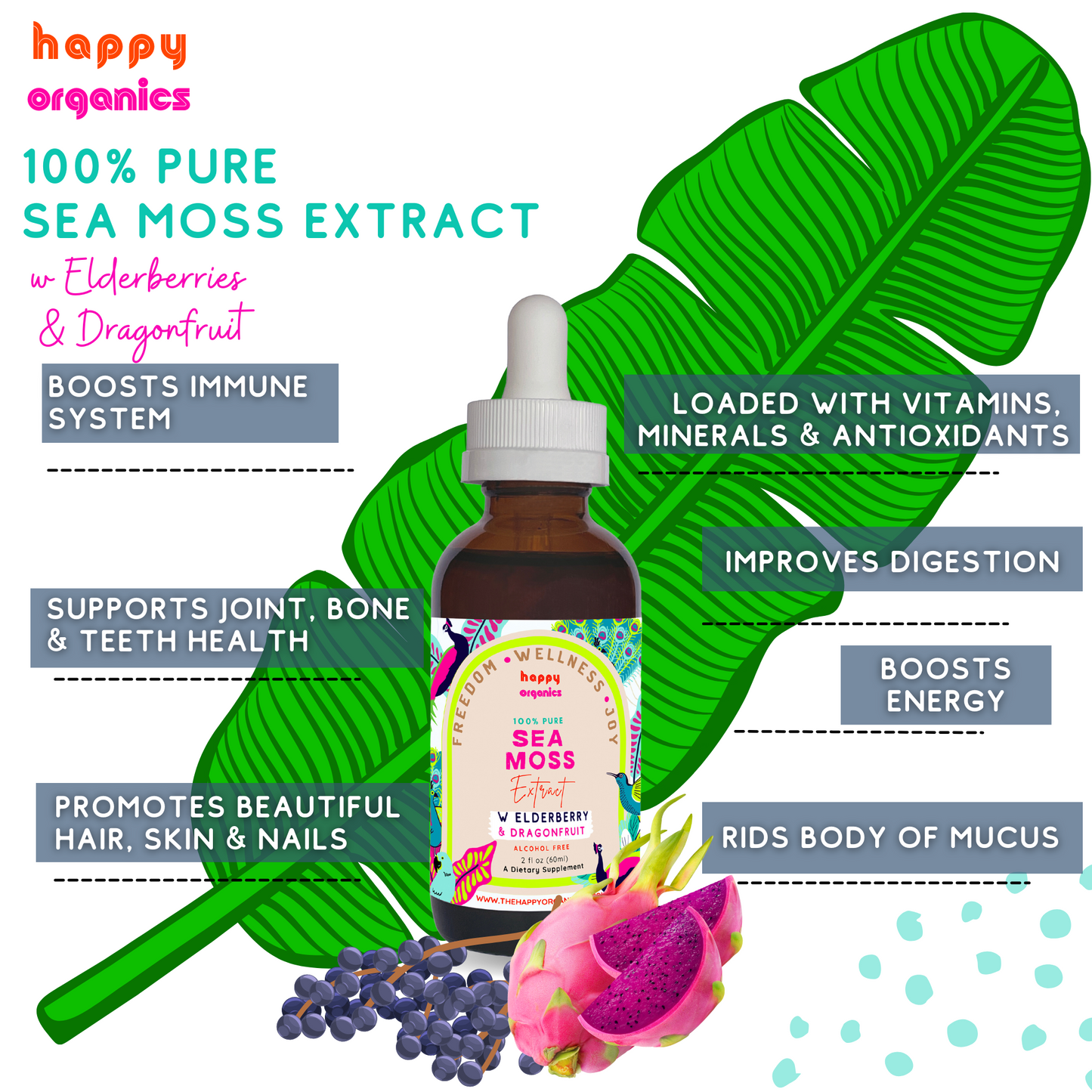 Sea Moss Extract with Elderberry & Dragon Fruit 2oz