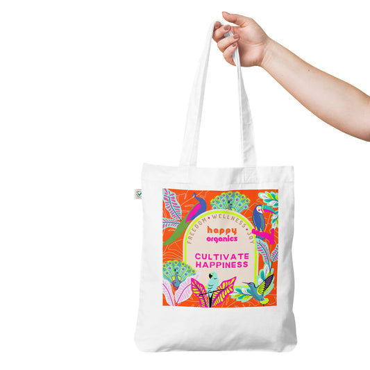 Organic "CULTIVATE HAPPINESS" Cotton Tote Bag