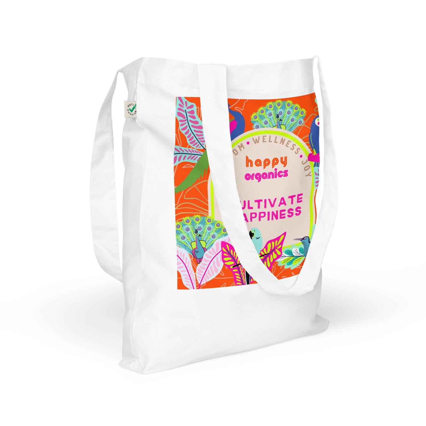 Organic "CULTIVATE HAPPINESS" Cotton Tote Bag